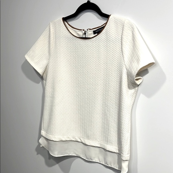 White House Black Market Cream textured blouse Top short sleeve size large - Picture 2 of 7